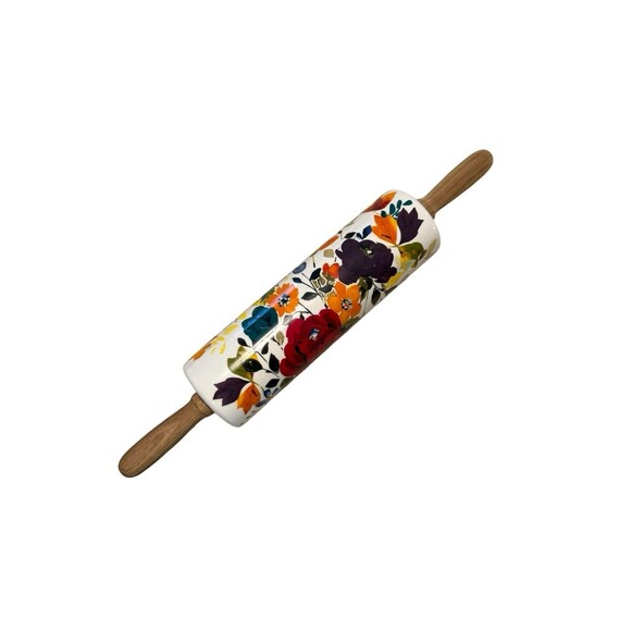 PIONEER WOMAN White Timeless Floral Autumn Ceramic Fall ROLLING PIN - Picture 1 of 4